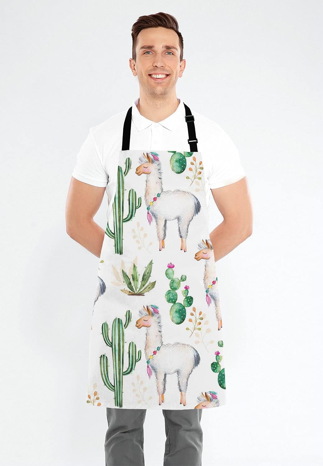 Llama Cacti Apron for Women and Men, Adjustable Kitchen Chef Apron for Cooking Baking - Cute Birthday, Anniversary, Mother's
