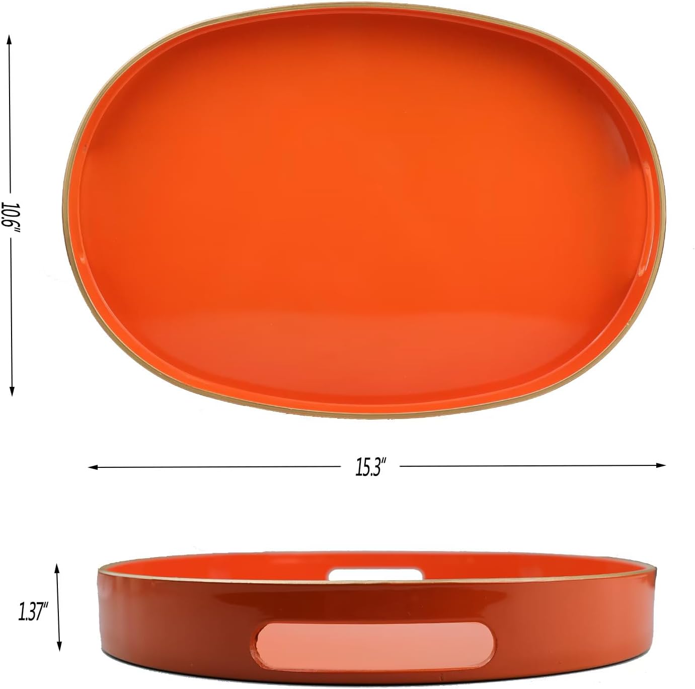 Orange Oval Decorative Tray with Handles, Versatile Serving Tray for Coffee Table, Ottoman, Ideal for Serving, Displaying, Organizing | Versatile Serving Tray for Displaying, Organizing, 15.3*10.6"*1.37"