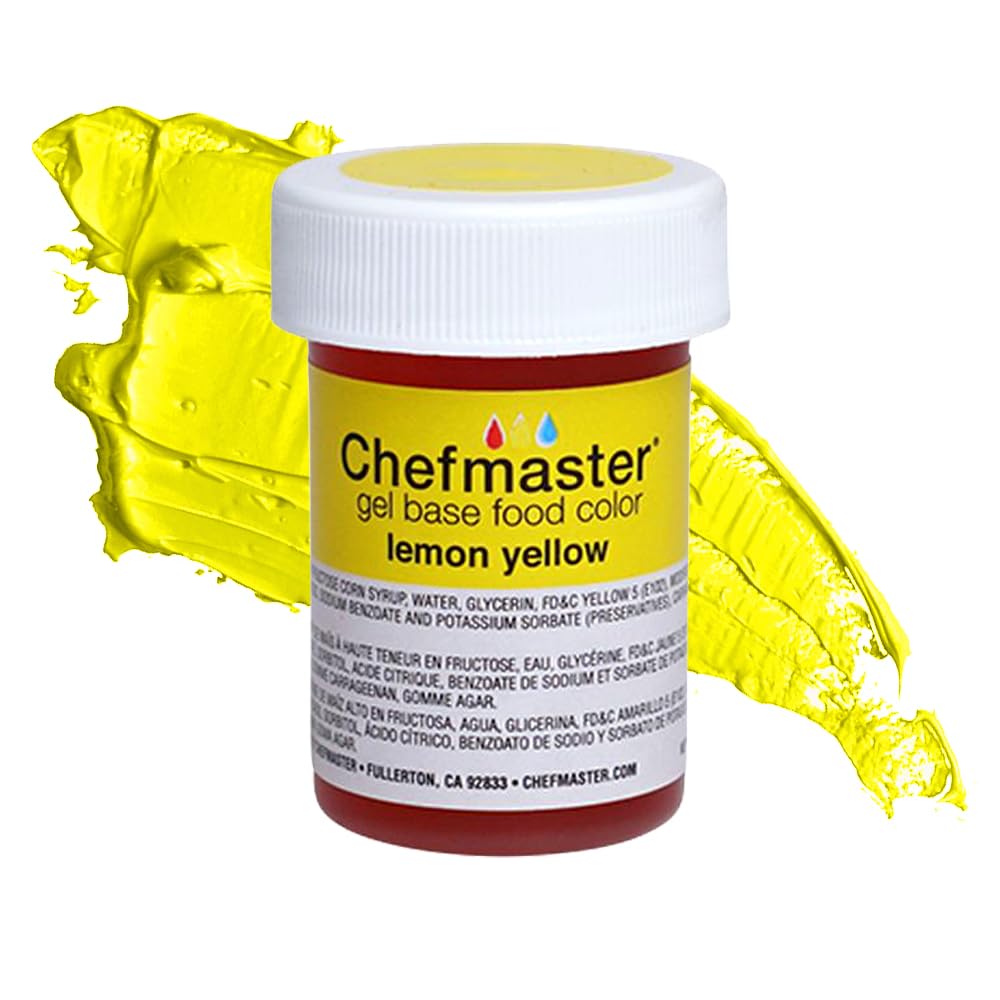 Chefmaster Lemon Yellow Gel Food Coloring | Vibrant Color | Professional-Grade Dye for Icing, Frosting, Fondant | Baking &amp; Decorating | Fade-Resistant | Easy-to-Use | Made in USA | 1 oz