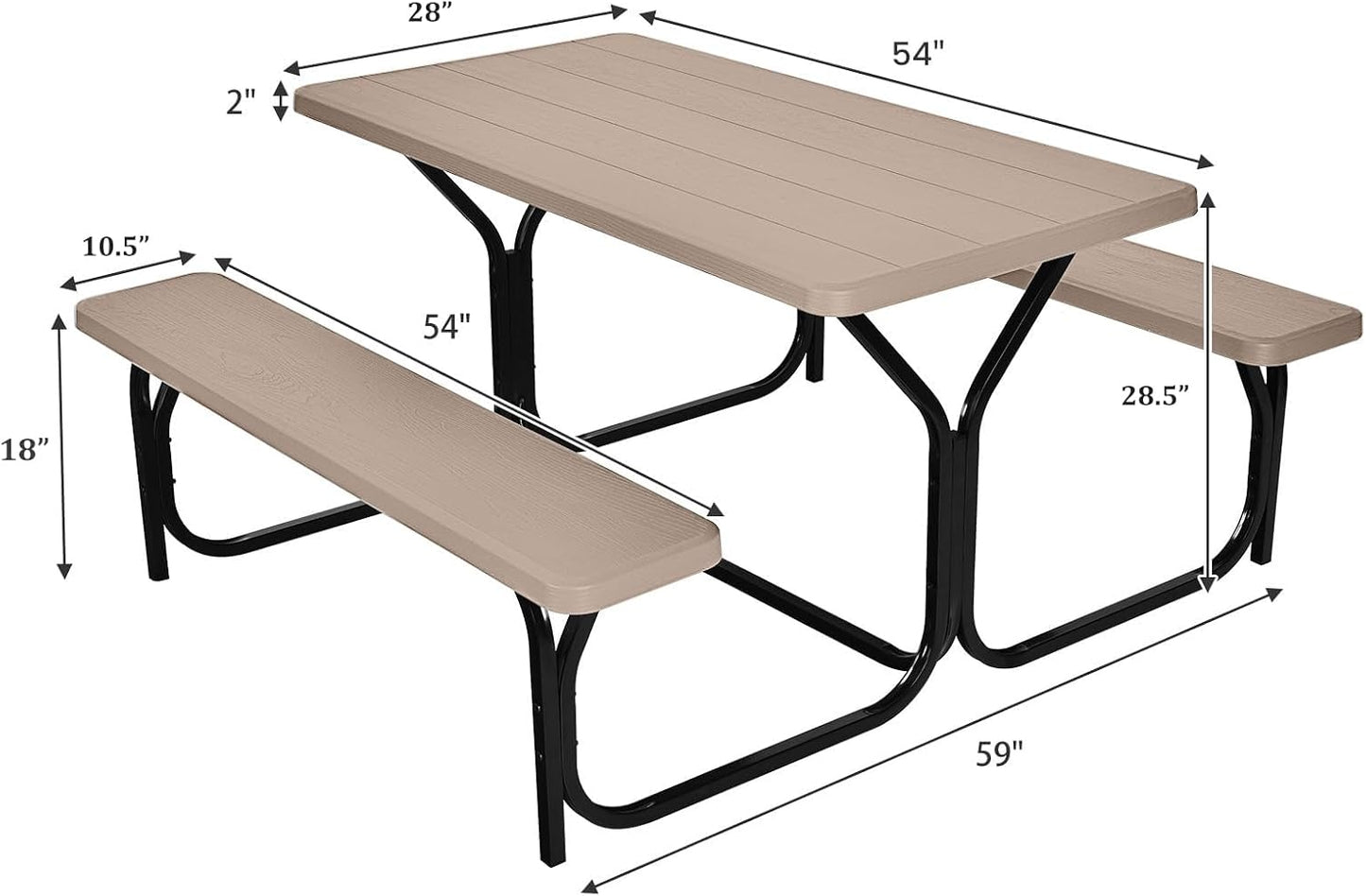 Giantex Picnic Table Bench Set Outdoor Camping All Weather Metal Base Wood-Like Texture Backyard Poolside Dining Party G