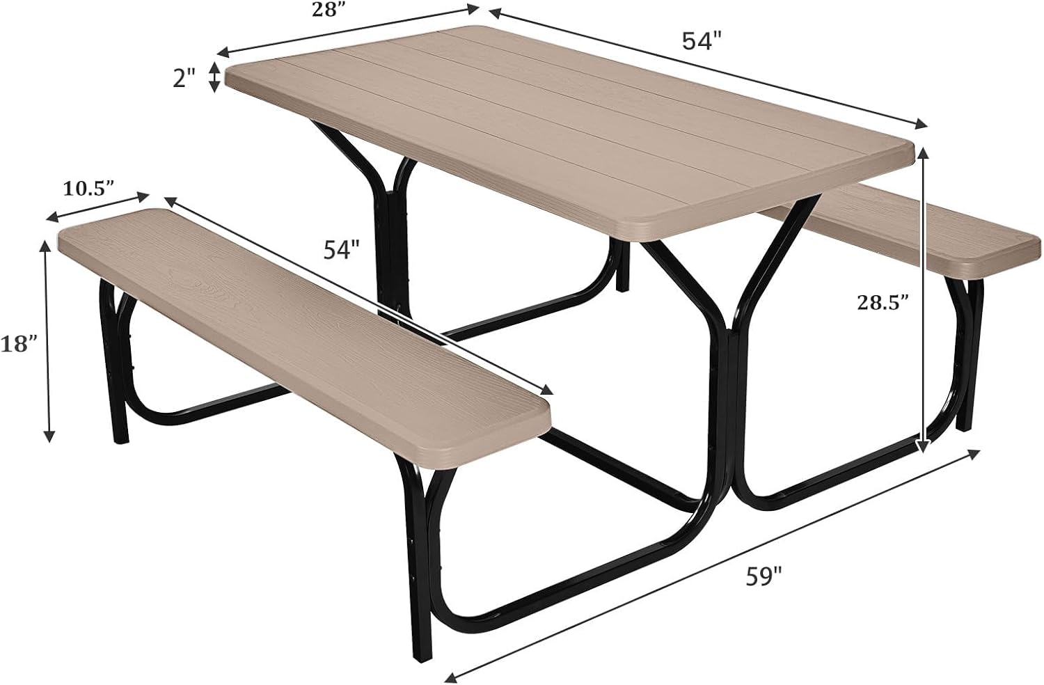 Giantex Picnic Table Bench Set Outdoor Camping All Weather Metal Base Wood-Like Texture Backyard Poolside Dining Party G
