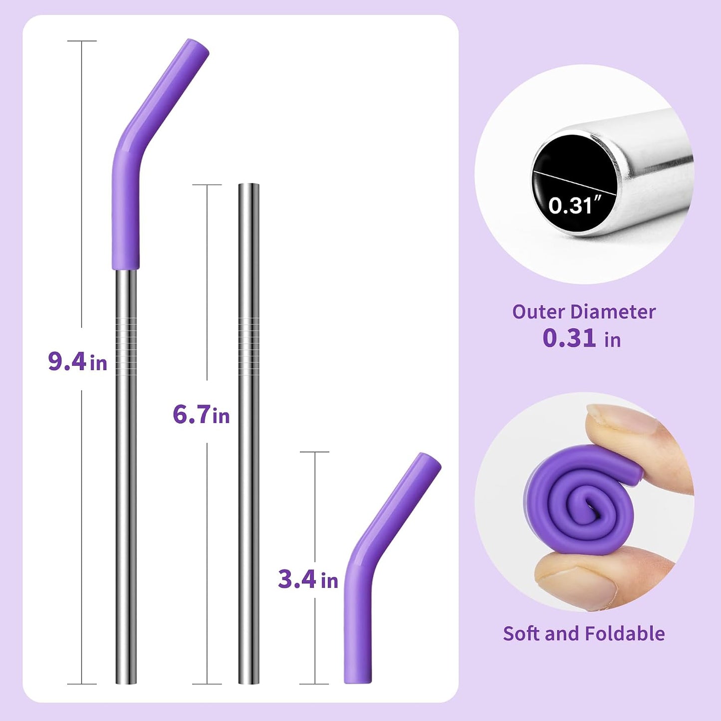 6.7" Short Metal Straw-Reusable Stainless Steel Straws with Silicone Tips | 304 Stainless Steel-BPA Free, Includes 2 Brush &amp; Pouch, Short Design Fit for Small Cups