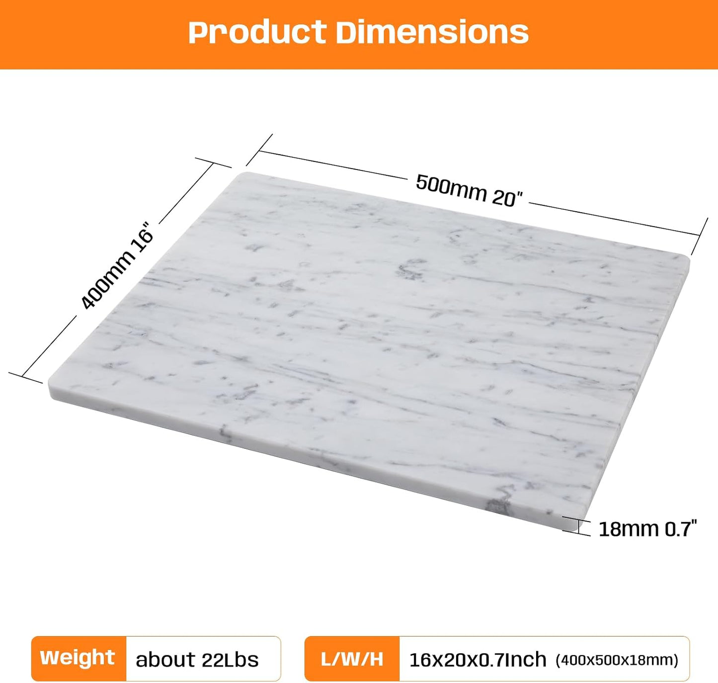 Carrara White Marble Cutting Board, 16×20 Inch Marble Pastry Board