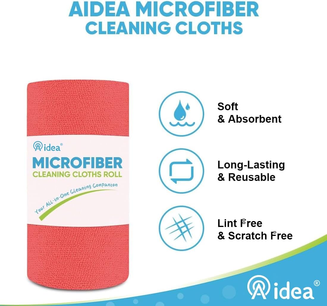 AIDEA Red Microfiber Cleaning Cloth Roll-50PK, Paper Towels 11.5"×11.5"