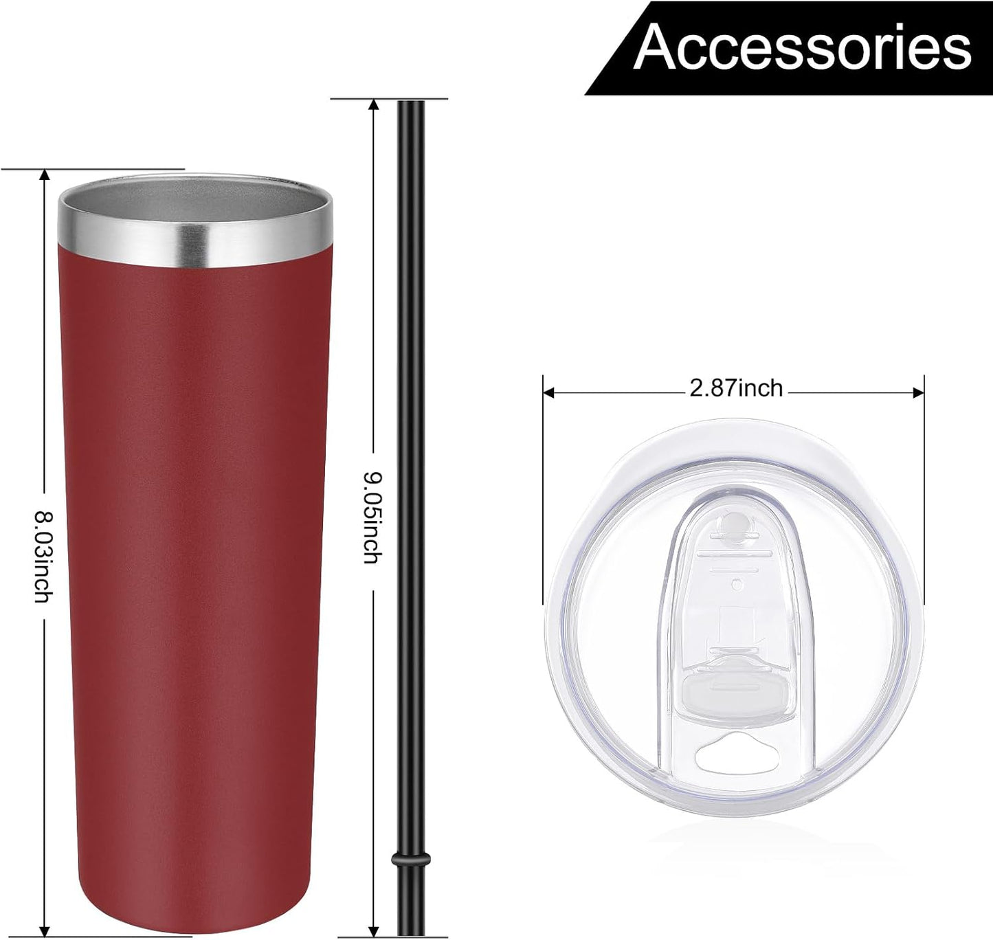 VEGOND 20 oz Stainless Steel Skinny Tumbler with Lids and Straws, 20oz Vacuum Insulated Slim Tumbler Cup, Double Wall Travel Tumblers Bulk for Cold Hot Drinks, Red 6 Pack
