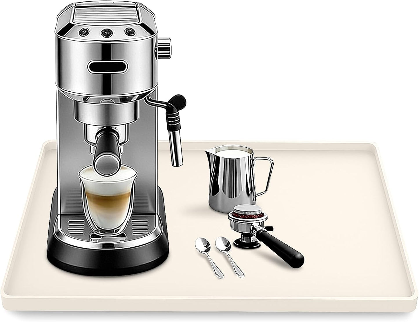 Silicone Coffee Maker Mat with Lip for Countertops 15.7''x11.8''Cream White