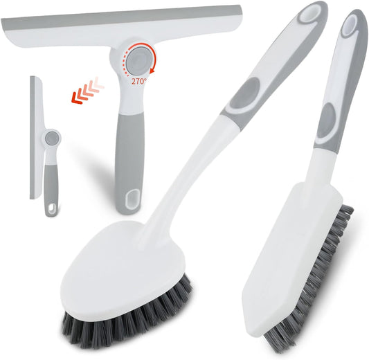 3 Pack Scrub Brush Set with Grout Brush, Shower Brush and Squeegee