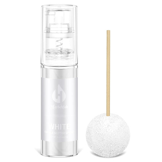 White Edible Glitter Spray - Herbeklab 10g Edible Diamond White Glitter for Cakes Food Grade Shimmer Powder for Cookie