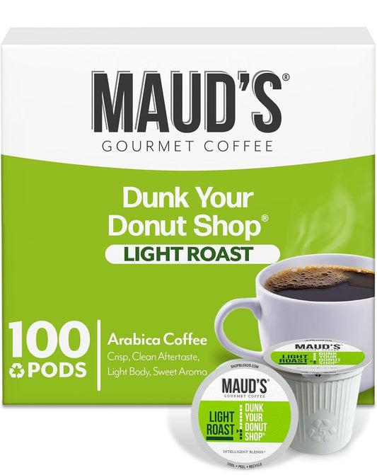 Maud's Donut Shop Coffee Pods, 100 ct, Light Roast Recyclable Single Serve Pods – 100% Arabica Coffee, Compatible with