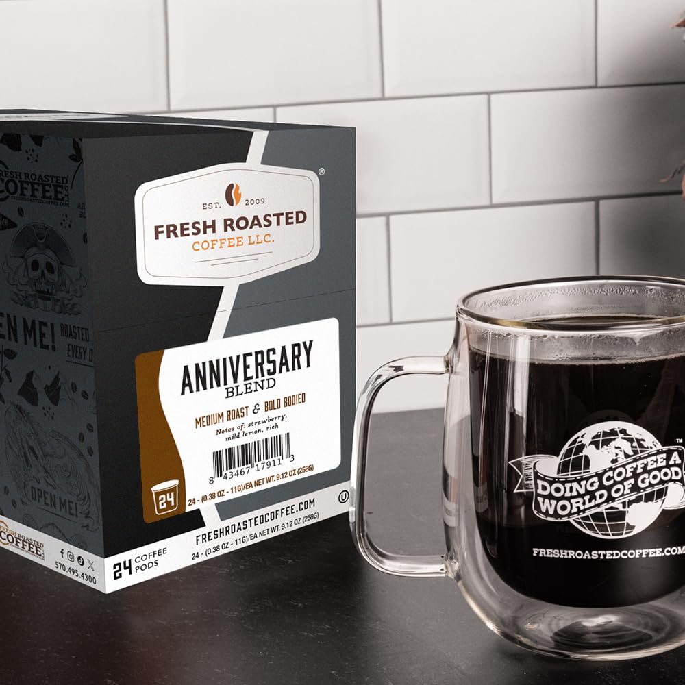 Fresh Roasted Coffee, Anniversary Blend K-Cup Pods for Keurig Brewers, Medium Roast, Kosher, 24 Count (Pack of 1)