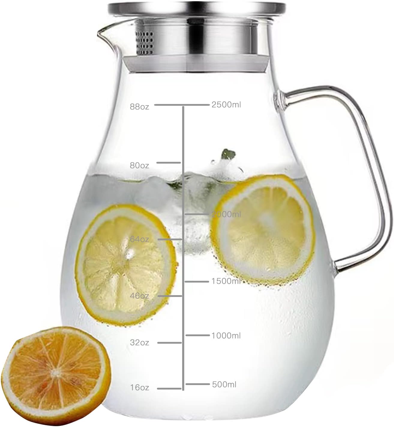 84.5oz Borosilicate Glass Teapot with 304 Stainless Steel Lid &amp; Built-in Strainer, Stovetop &amp; Microwave Safe Tea Kettle for Loose Leaf/Iced/Fruit/Herbal Tea, 2500ml Clear Pot