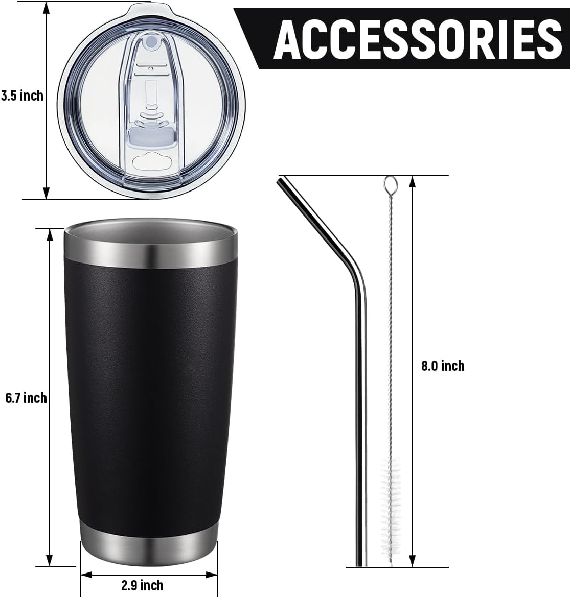 COMOOO 20oz Black Tumbler 4 Pack Stainless Steel Insulated Travel Mug with Lid and Straw Vacuum Double Wall Coffee Cup for Hot Beverage and Cold Drinks(Black, 4 Pack)