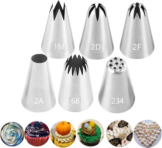 Large Icing Piping Tips Set for Cake Decorating,6 Decorating Tips Stainless Steel Pastry Tips,Flower Frosting Tips