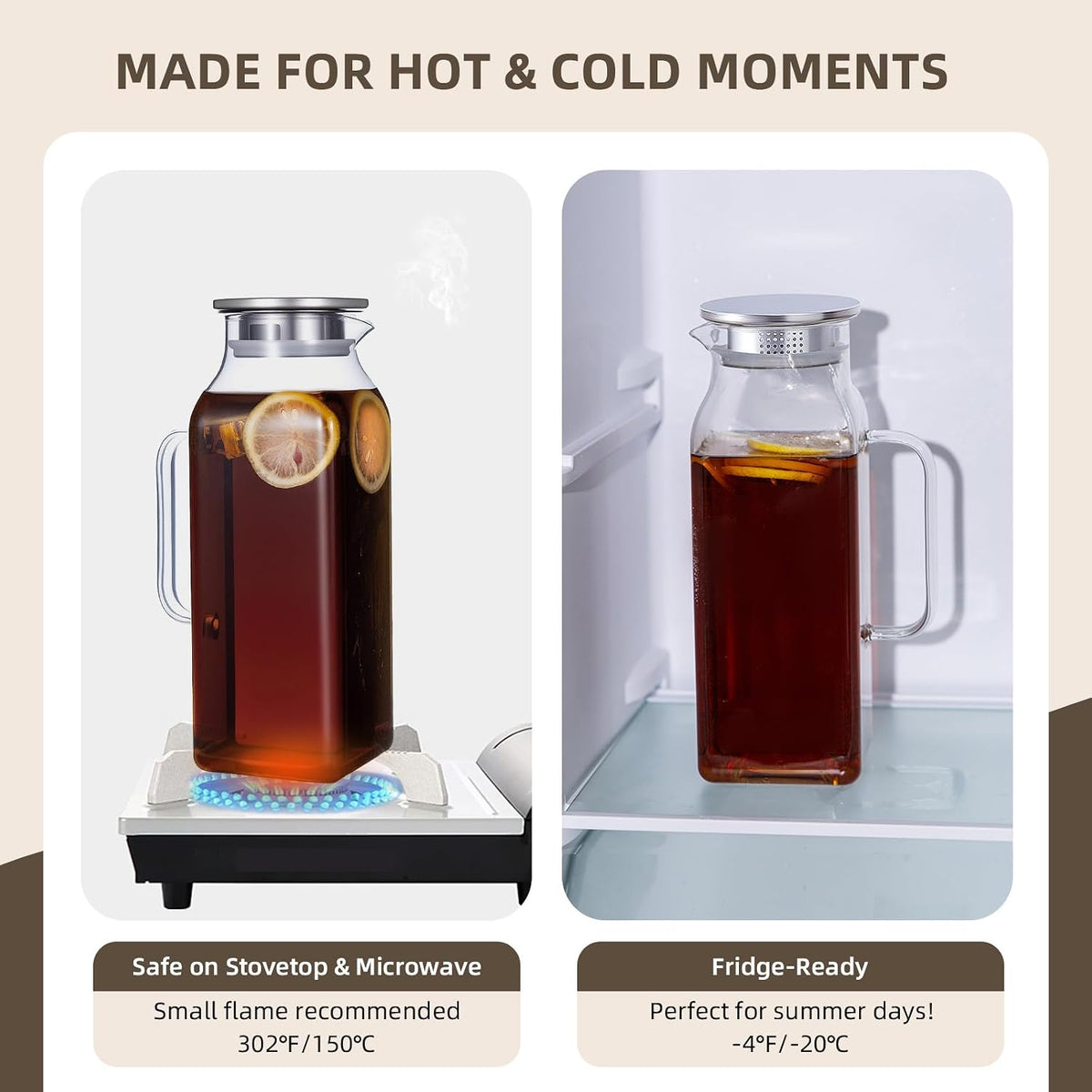 Glass Pitcher with Lid and Spout, 2L/68oz Square Pitcher