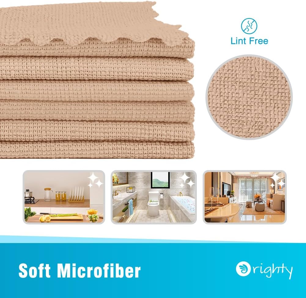 Orighty Microfiber Cleaning Cloth - 24 Pack, Brown Cleaning Rags 12x11 inch