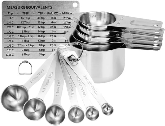 Measuring Cups and Spoons Set Heavy Duty 304 Metal Stainless Steel Measuring Cup Spoon Kitchen Gadgets for Cooking Baking