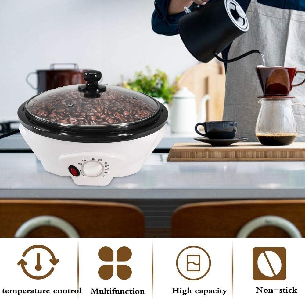 JIAWANSHUN Electric Coffee Bean Roaster, 1.1lb, 0-240℃ | 1200W, 110V, Non-stick, Home use, Beginner Friendly, Temp Control, Easy Clean