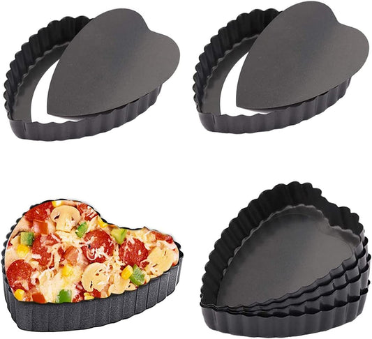 6PCS 4 Inch Heart Tart Pans with Removable Bottom, Nonstick Quiche | Mini Carbon Steel Heart-Shaped Pie Molds for Dessert &amp; Cake Baking, Fluted Loose Bottom Cake Pan for Easy Release