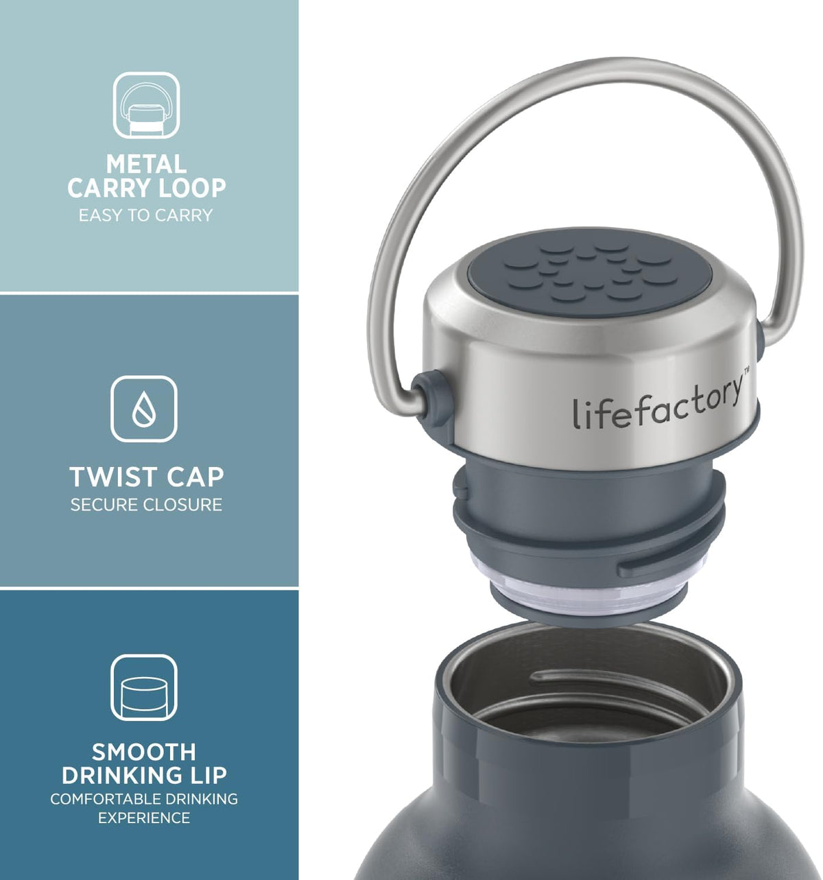 Lifefactory 24oz Stainless Steel Sports Bottle with Chug Cap, Carbon