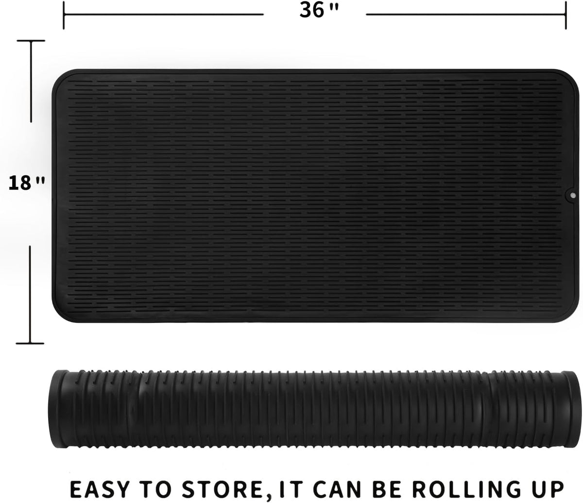 Silicone Dish Drying Mat for Multiple Usage,Easy clean,Eco-friendly,Heat-resistant Silicone Mat for Kitchen Counter or Sink,Refrigerator or Drawer Liner Black 5XL 36inches x 18inches