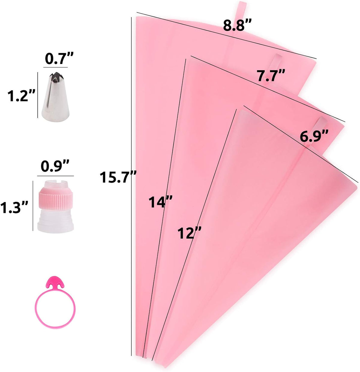 SNAIL GARDEN 38PCS Silicone Pastry Bags Set - with Two-Color Icing Bags, 3 Sizes (12"+14"+16") Reusable Piping Bags, Frosting Bags with 11 Couplers+11 Frosting Bag Ties+5 Decorating Tips for Cake
