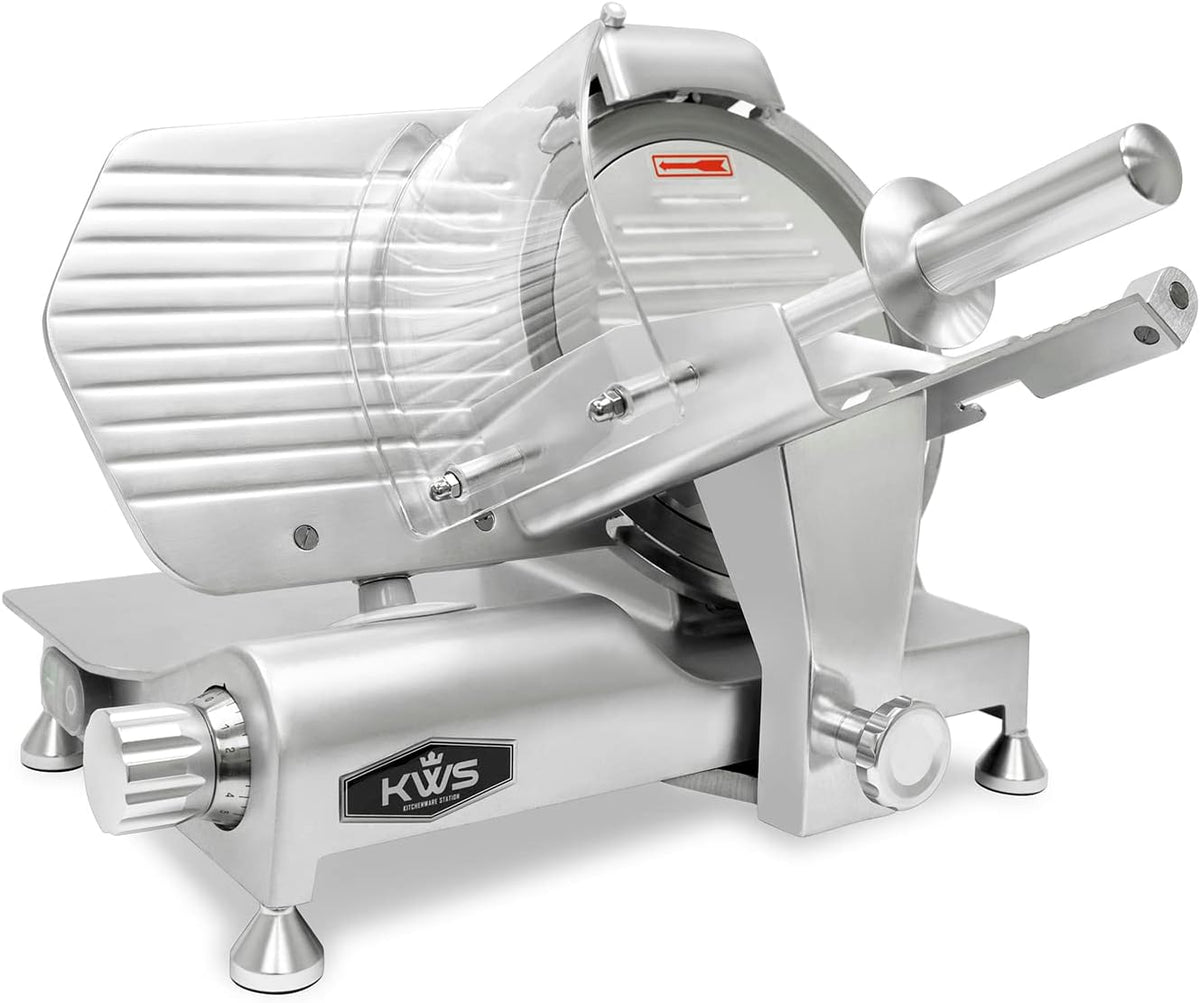 MS-10ES All Metal 320W Electric Meat Slicer 10-Inch with 304 Stainless Steel Blade &amp; Extended Back Space, Frozen Meat/Cheese/Food Slicer Low Noise Commercial and Home Use [ ETL, NSF Certified ]