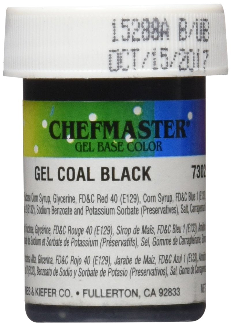 Chefmaster Coal Black Gel Food Coloring | Vibrant Color | Professional-Grade Dye for Icing, Frosting, Fondant | Baking &amp; Decorating | Fade-Resistant | Easy-to-Use | Made in USA | 1 oz