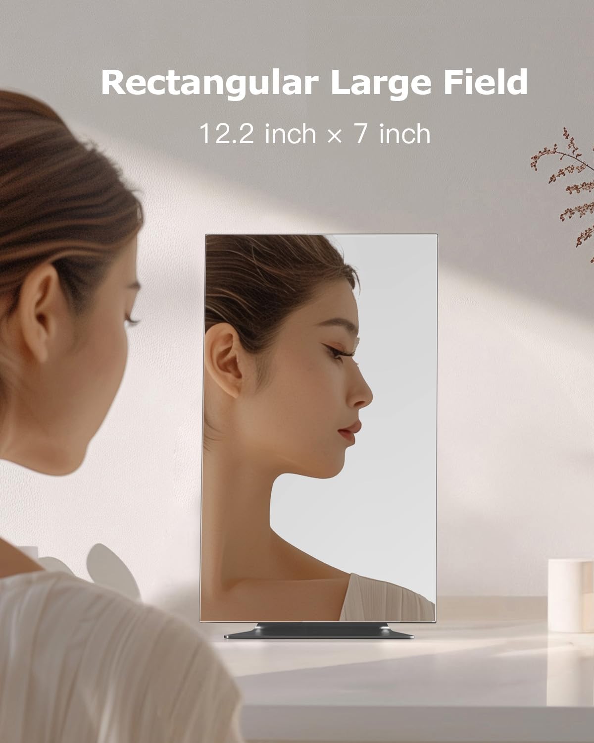 NEZZOE Rectangular Free-Standing Frameless Makeup Mirror, 12" x 7" | 1X Vanity Mirror with Adjustable Tilt, Metal Base, for Desk, Bathroom Countertop or Windowsill