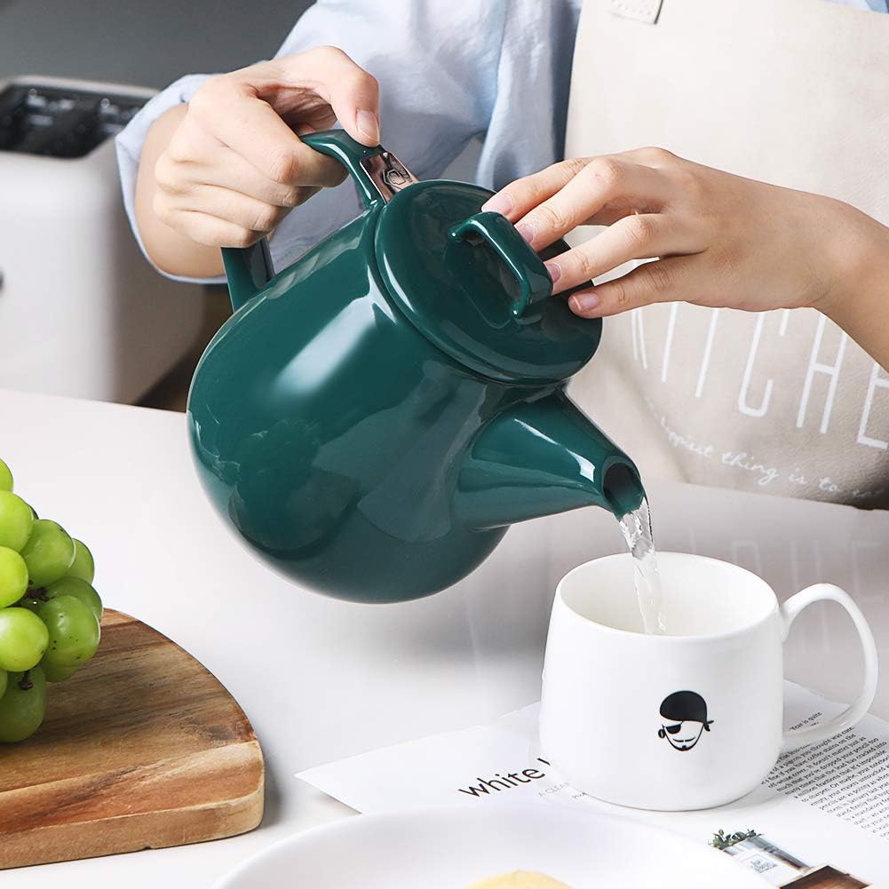 Sweejar 40oz Tea pot with Removable Stainless Steel Infuser,Dishwasher Safe Tea Pots for Loose Tea,Tea Pots with Infuser for Chrismas Women Gift(Jade)