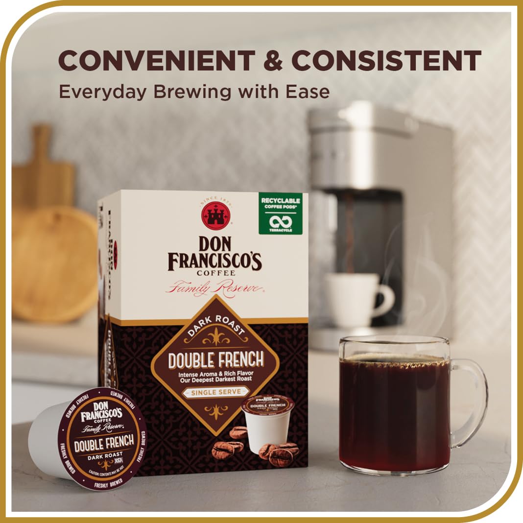 Don Francisco's Double French Roast Coffee Pods, 72 Count, Dark Roast, Compatible with Keurig Brewers