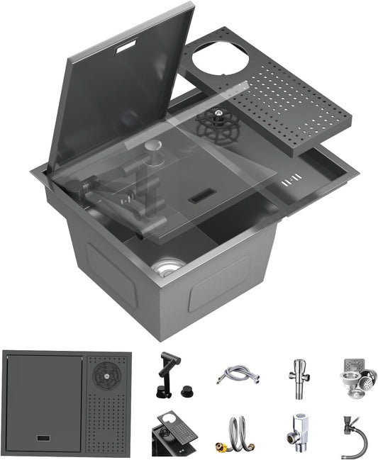 Bar Sink 21.6 x 17.7 Inch Topmount Smart Kitchen Sinks Stainless Steel Western Kitchen Sink Center Island Single Bowl