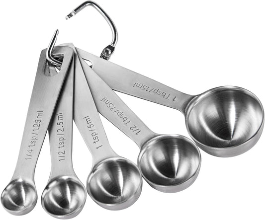 U-Taste Teaspoon Tablespoon Measuring Spoons: 18/8 Stainless Steel Measure Scoop Set of 5, 1/4 TSP, 1/2 TSP, 1 TSP, 1/2 TBSP