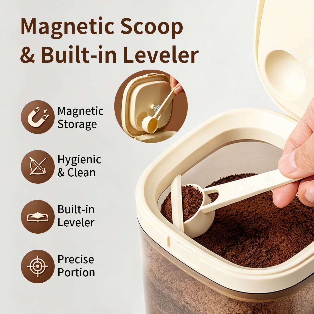 Ankou Airtight Food Storage Container with Magnetic Scoop & Built-in Leveler, 800ML Coffee Canister with Date Tracker, BPA