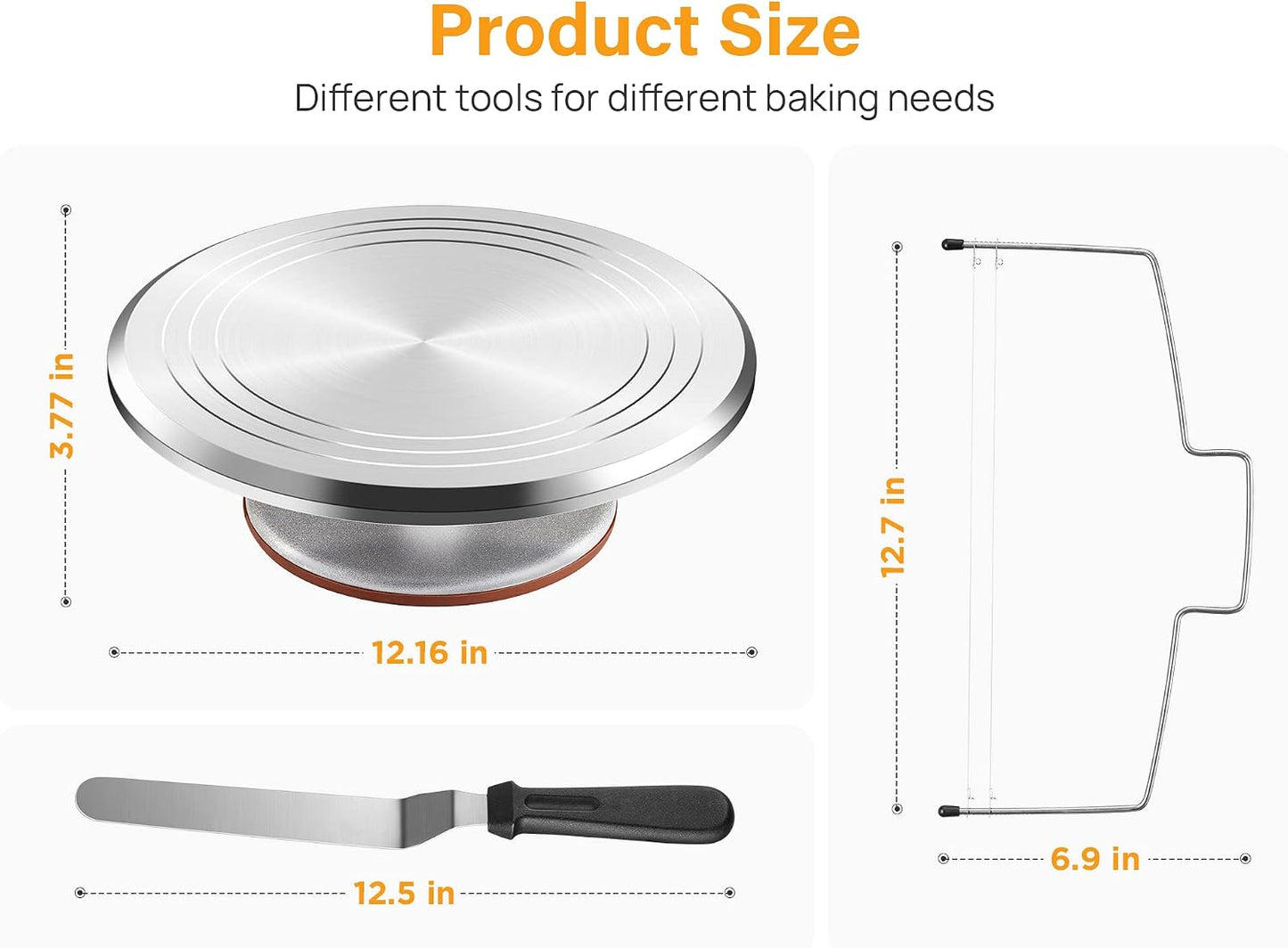 Kootek 22 Aluminum Cake Stand Turntable Set for Decorating Baking Kit, 12" | Beginner-friendly, Baking Supplies Tools with Cake Stand Turntable for Decorating and Display, 3 Icing Scrapers, Cake Leveler
