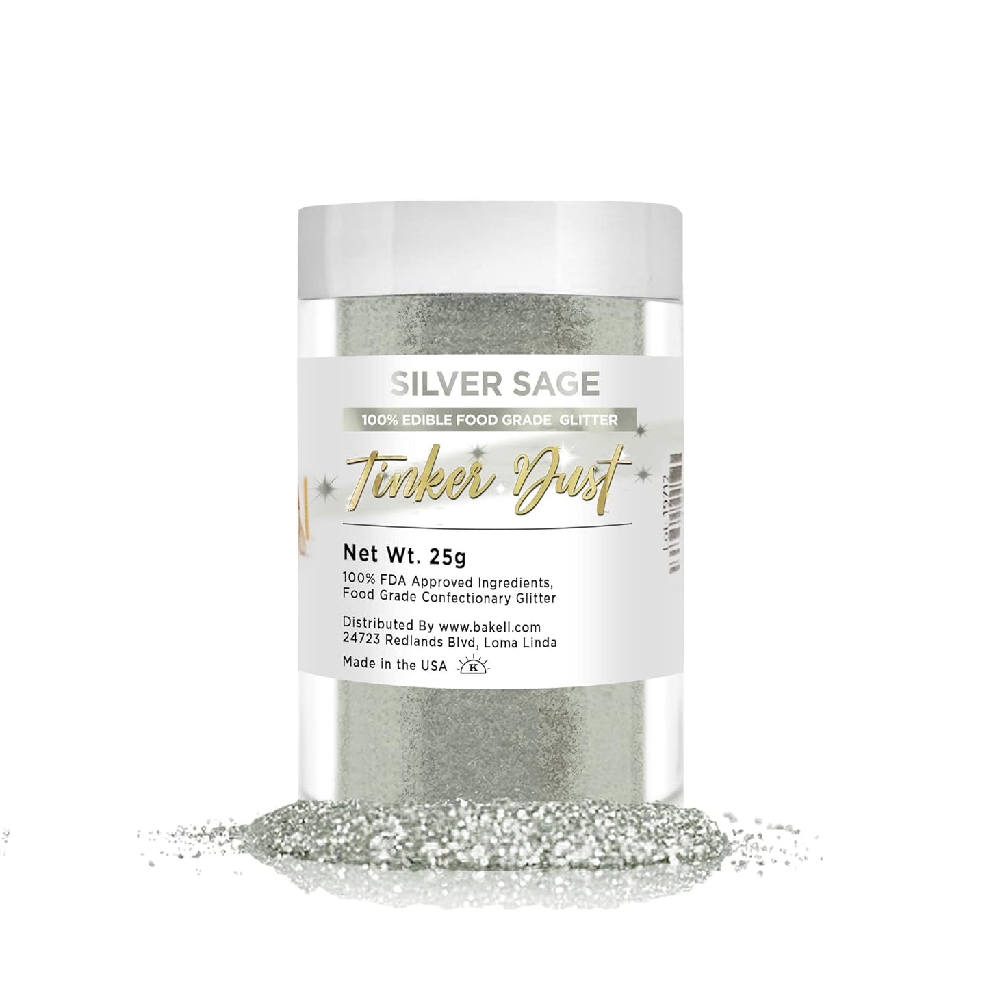 BAKELL Silver Sage Edible Glitter, 25 Grams | TINKER DUST Edible Glitter | KOSHER Certified | 100% E