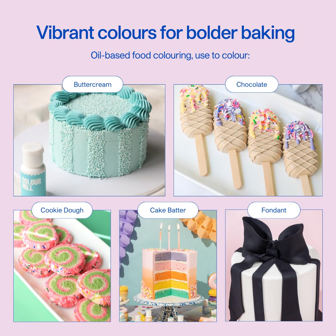 Colour Mill Kickstarter-Pack Oil-Based Food Coloring, 20 Milliliters Each of 12 Colors: Baby Pink, Black, Chocolate, Forest, Hot Pink, Lime, Orange, Purple, Red, Royal, Sky Blue and Yellow