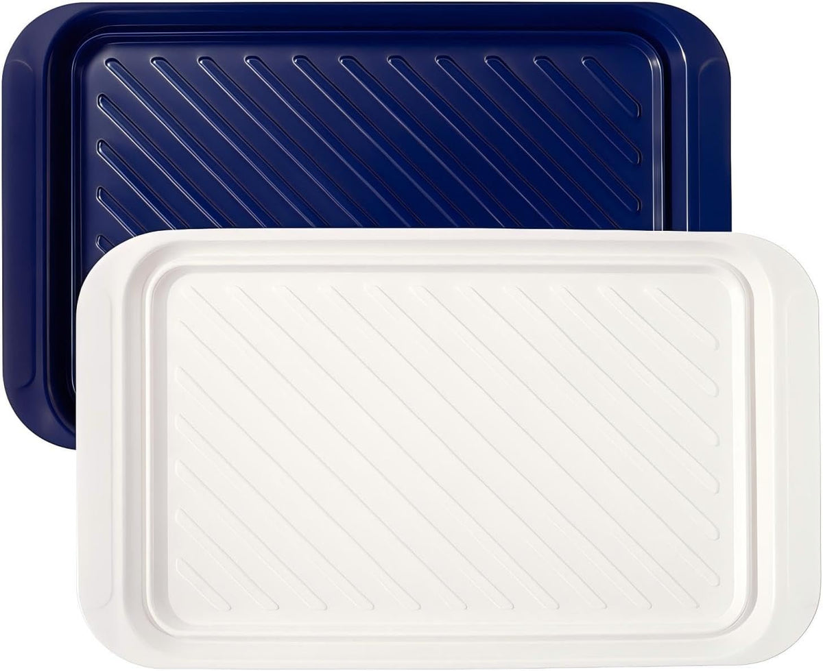 TP Grilling Prep and Serve Trays, 17" BBQ Tray for Meat Marinating and Food Plating, Melamine Serving Platters Set of 2 Grilling Accessories, Blue and White