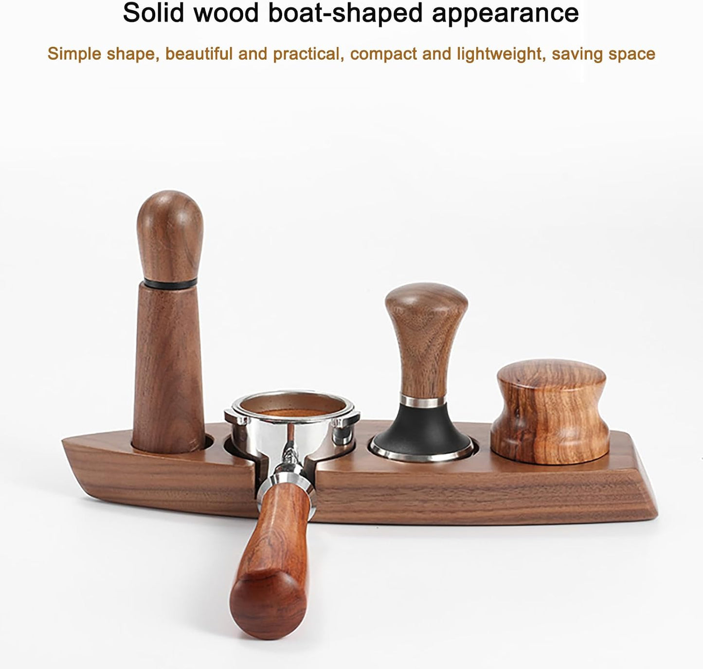 Joyeee Coffee Tamper Station, Small Ship Shape Portafilter Tamping Stand Espresso Coffee Organizer Box Fit for Storage 54, 64MM Espresso Tamper Mat Portafilter Holder (Accessories not included)