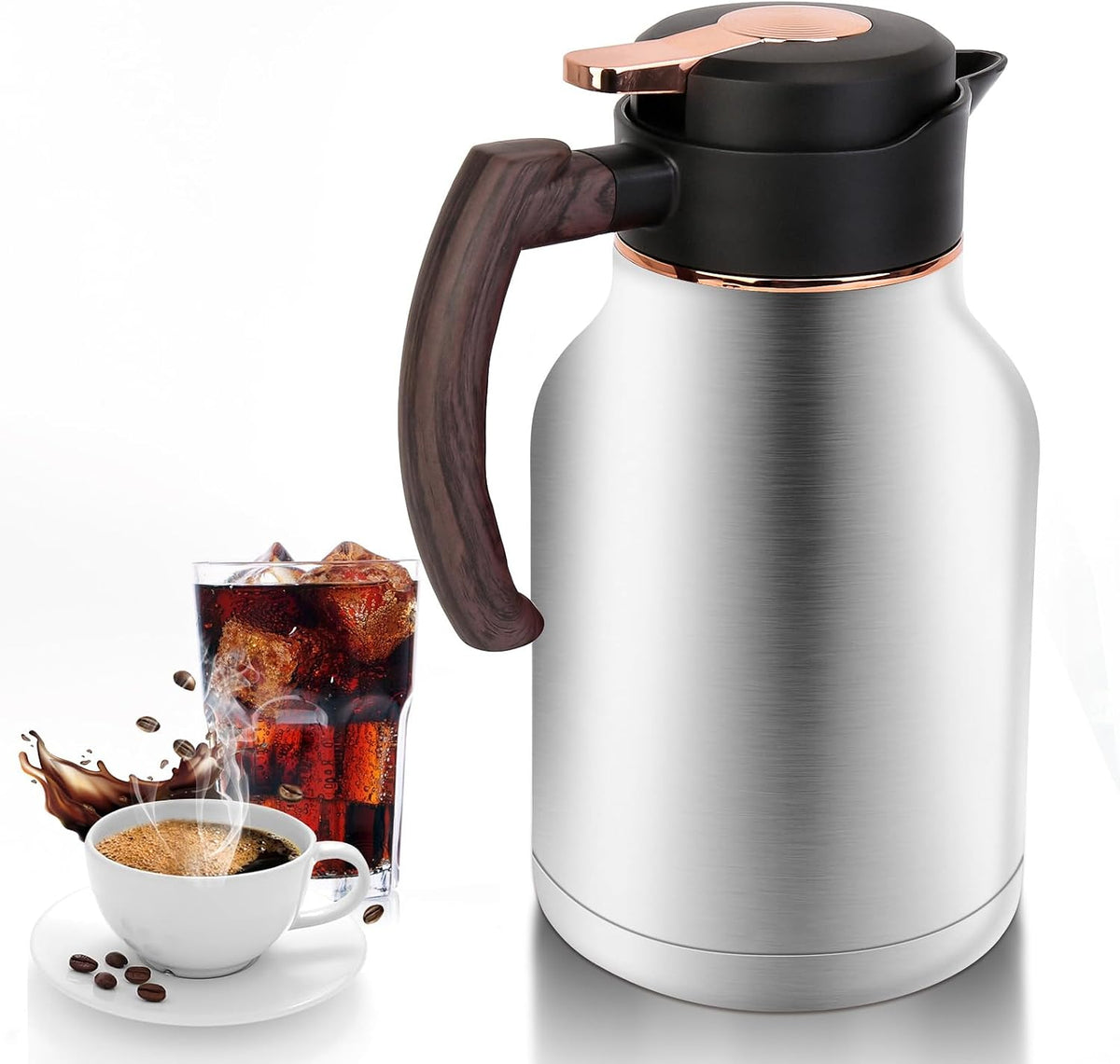 54oz Thermal Coffee Carafe, Stainless Steel Insulated Vacuum Carafe | BPA-Free, Double Wall Vacuum, Keeping Hot for 12 Hours, with Anti-Leakage, Non-Slip Base, Ergonomic Handle, Silver