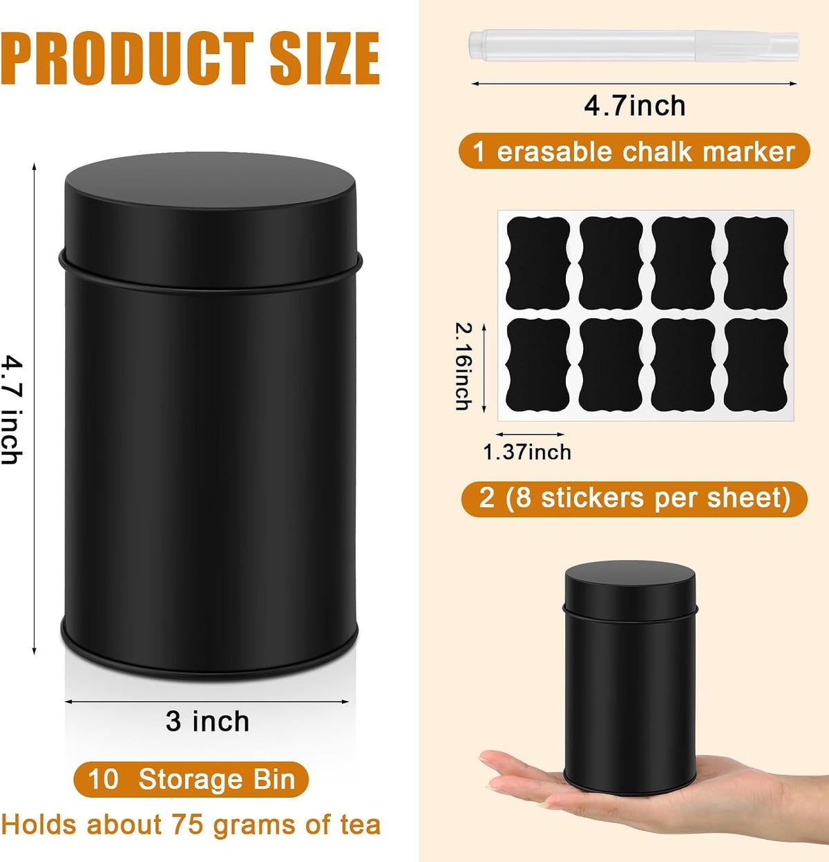 Tanlade 10Pcs Tea Tin Canisters 16oz Metal Storage with Airtight Double Lid