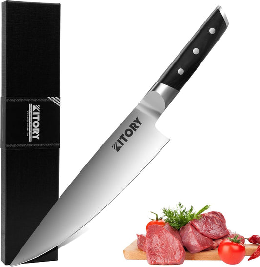 Kitory Chef Knife 8" - Full Tang Pro Kitchen Knife - Forged German High Carbon Steel - Full Tang Pakkawood Handle-Gift Box -