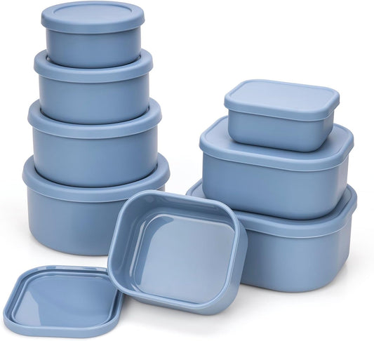 100% Silicone Food Storage Containers with Lids, 8 Pack, 10oz to 51oz, Reusable Leakproof Nesting &amp; Stackable Silicone Bento Lunch Box, Microwave Freezer Dishwasher Oven Safe, BPA Free, Slate Blue