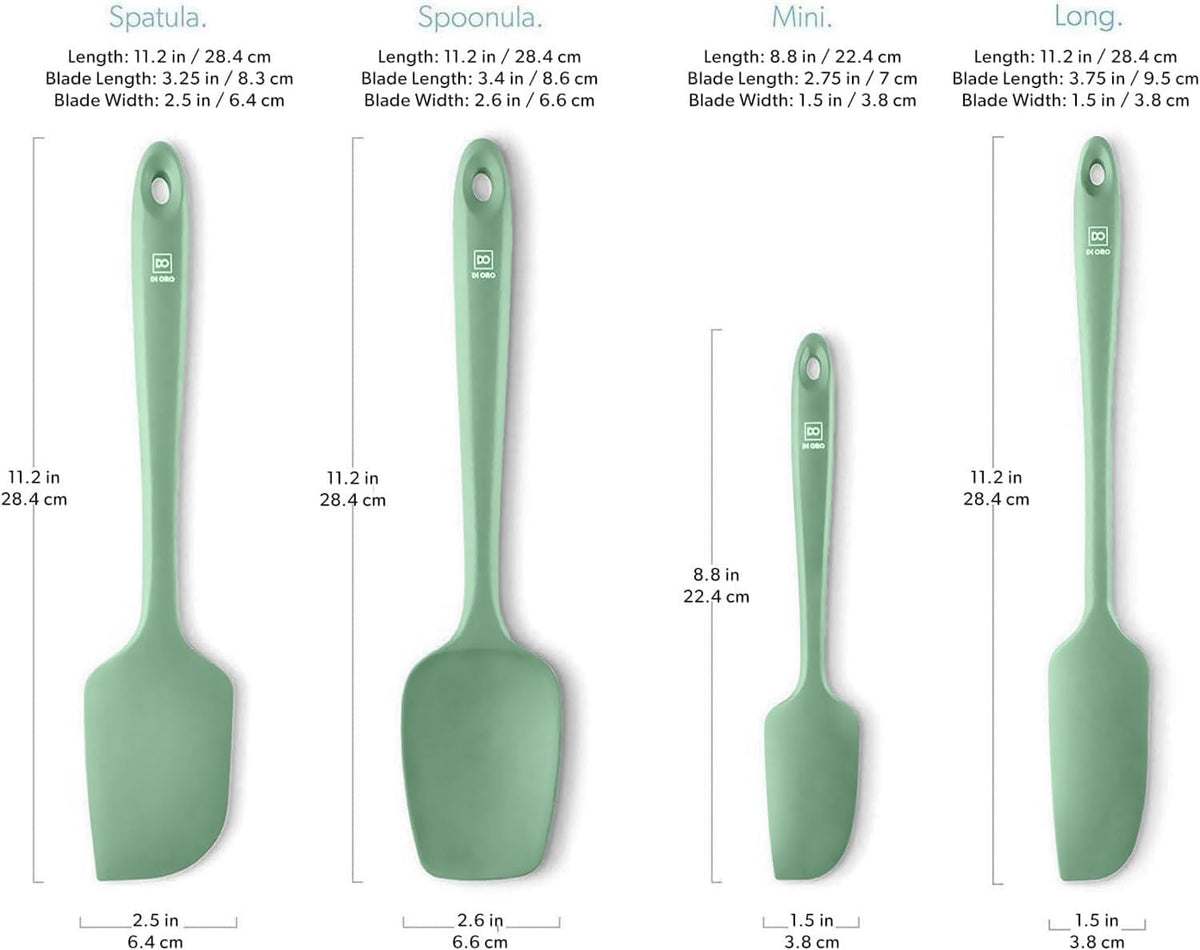 DI ORO Silicone Spatula Set - Rubber Kitchen Spatulas for Baking, Cooking, & Mixing - 600°F Heat-Resistant & BPA Free Silicone Scraper Spatulas for Nonstick Cookware - Dishwasher Safe (4pc, Sage)