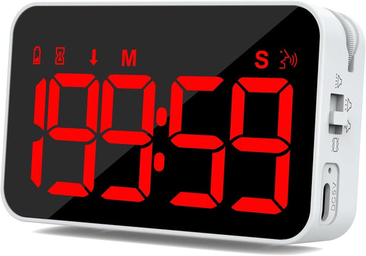 Digital Timer for Kids, 199min 59s Countdown/Up, Rechargeable, Magnetic, 3 Brightness Display, 3 Volume Levels and