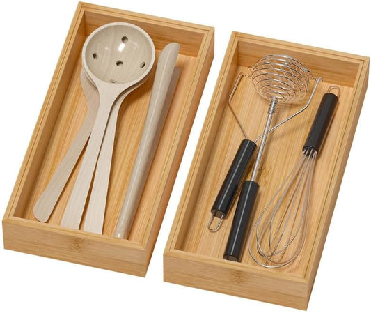 Lixple Bamboo Kitchen Drawer Organizer