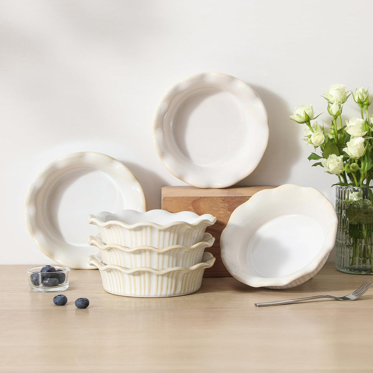 vancasso Ceramic Mini Pie Pans Set of 6, 5.2 Inch Small Pie Dishes, White