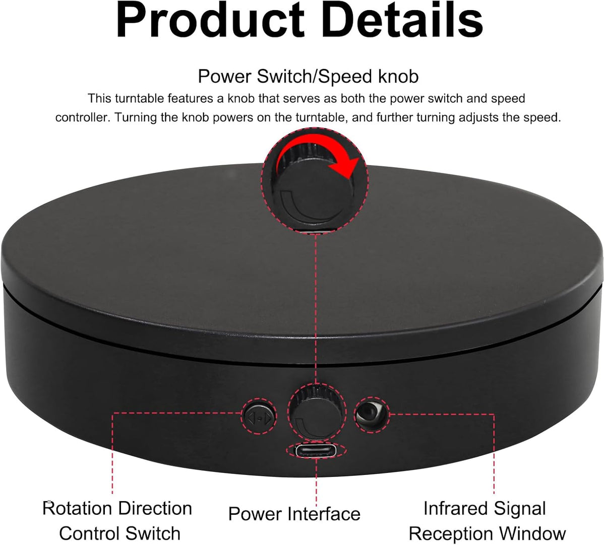 Motorized Rotating Display Stand with Remote, 5.91in 360 Electric Turntable for Display,Photography,3D Scanner Models, Motorized Lazy Susan and Photography Turntable Control Angle/Speed,Step/Swing/Con