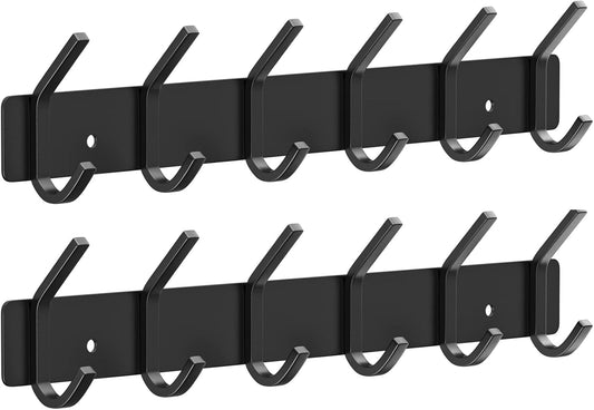 VAEHOLD Wall Hooks Coat Hooks Wall Mounted, Coat Rack with 6 Double Hooks for Hanging Towel Hat Coat Robe Bag Key for