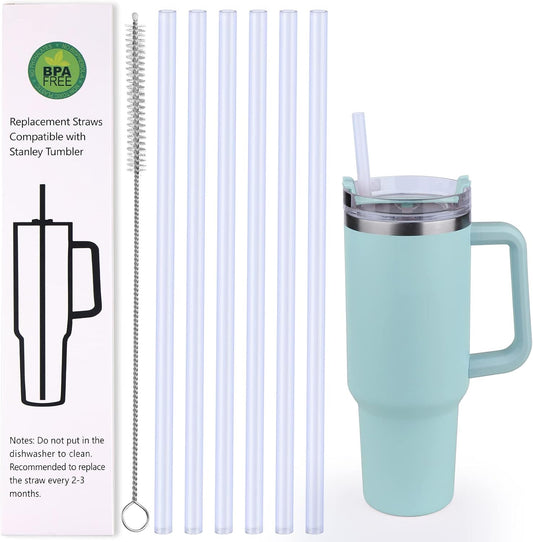 AIERSA 6 Pack Silicone Replacement Straws for Stanley 20 30 40oz Cup,Reusable Straws Compatible 40 oz Stanley Tumbler,Long