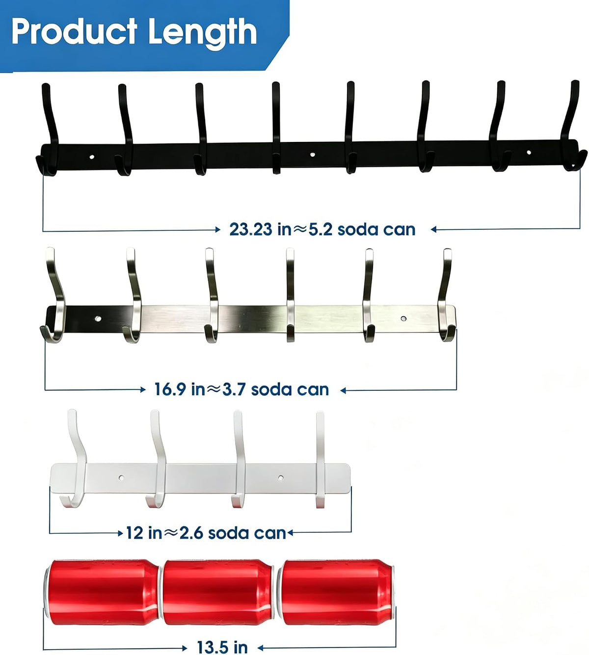 White Coat Rack Wall Mount, 23 Inch Coat Hooks with 8 Hooks, 1 Pack